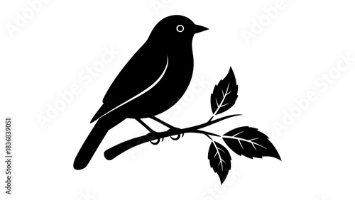 A vector illustration of a black crow bird with a sharp beak perched on a tree branch in a winter nature wildlife scene