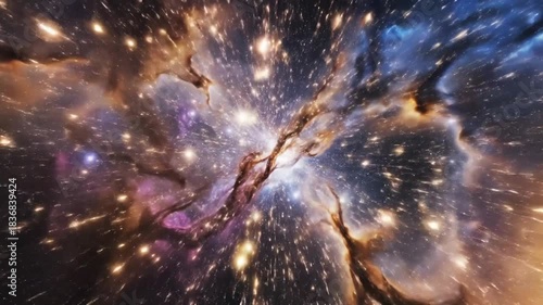 A breathtaking view of a vibrant cosmic nebula filled with countless stars and swirling gas clouds, depicting the vastness of space.