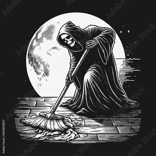 Even Death Has Chores Grim Reaper Mopping The Floor.