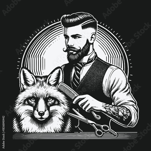 Dapper Barber with Tattoos and a Fox Companion Illustration.