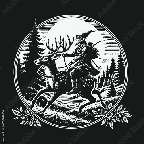 Mystical Elf Riding a Majestic Stag Under a Full Moon.