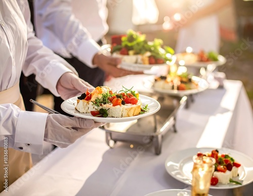 Wallpaper Mural Servers presenting plates of appetizers at an outdoor catering event Torontodigital.ca