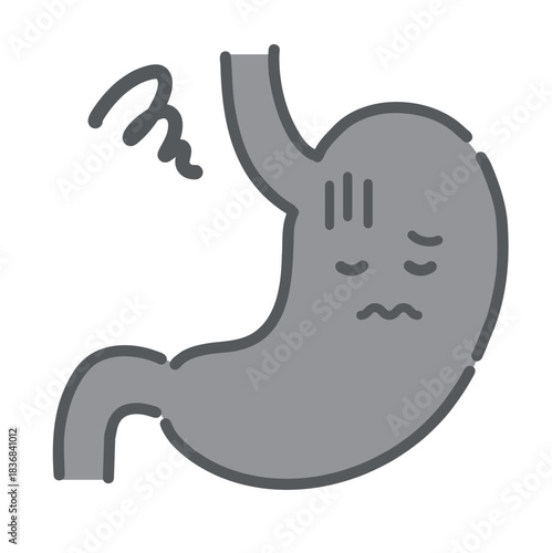 ストレスや病気で不調な胃のキャラクターイラスト（胃炎・胃潰瘍）