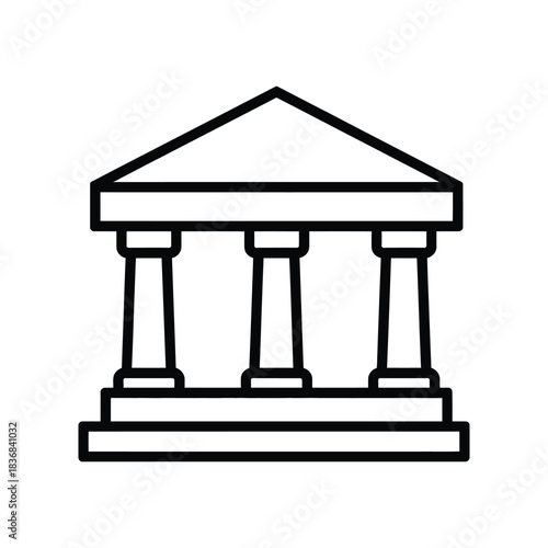 Classical Temple Building Outline Icon with Three Columns Vector