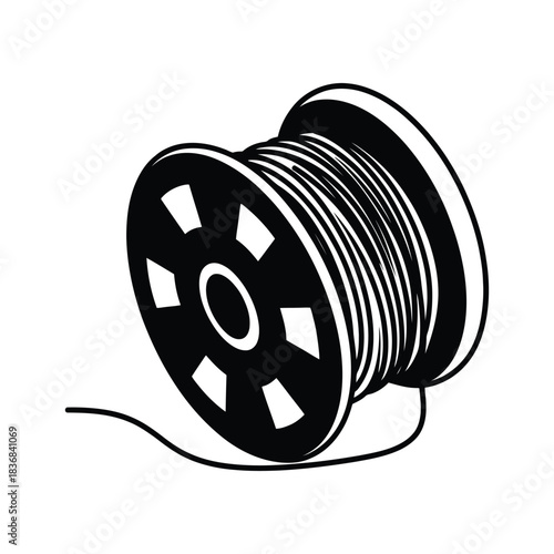 Black and White Outline Icon of Thread Spool or Bobbin for Sewing