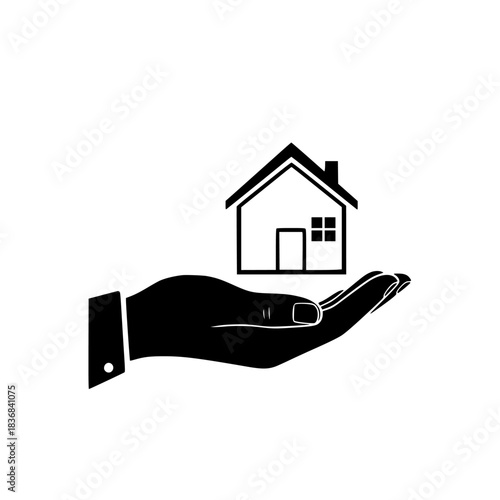 Hand Holding House Icon, Real Estate and Property Protection Concept, Home Security and Ownership Symbol