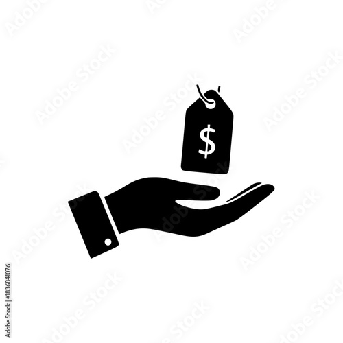 Hand Holding Price Tag Icon, Sale and Discount Concept, Business Pricing and Commerce Symbol