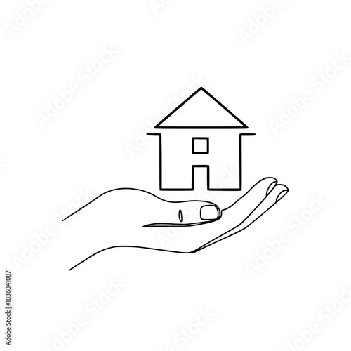 Hand Holding House Icon, Real Estate and Home Ownership Concept, Shelter and Security Symbol