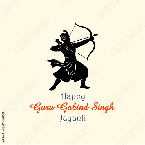 Guru Gobind Jayanti Silhouette Black Vector Social Media Creative with Text Design