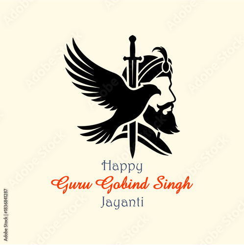 Guru Gobind Jayanti Silhouette Black Vector Social Media Creative with Text Design