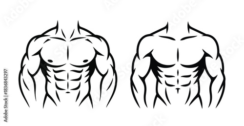 Two muscular male torso illustrations with defined abs and biceps in silhouette mode silhouette