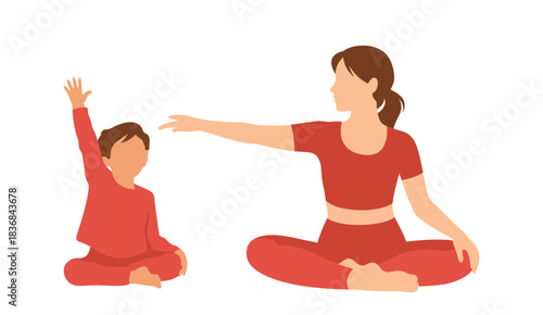 Healthy Mother and Daughter Practicing Yoga Together in a Bright Modern Home