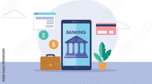 Mobile Banking App Interface with Financial Elements.