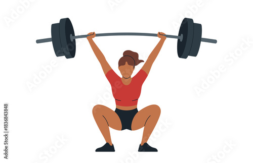 Strong Woman Lifting Heavy Barbell In Squat Position For Crossfit Strength Training