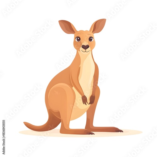 Charming cartoon illustration depicts a friendly marsupial sitting upright against a white background