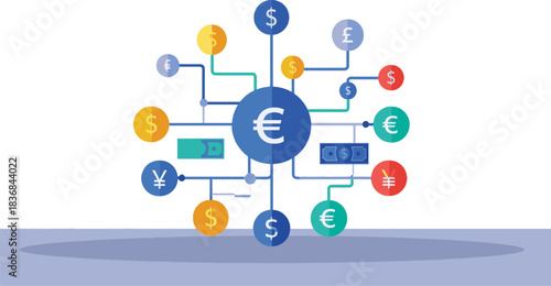 Global Currency Exchange Network Connecting Major World Currencies.