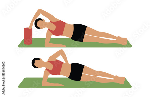 Side plank exercise variations illustration showing core strength, balance, and fitness training concepts