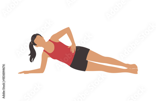 Side plank exercise illustration showing core strength, balance, fitness, and healthy lifestyle concepts