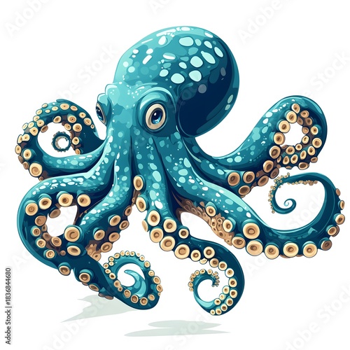 Vibrant blue cephalopod creature illustration displayed against a clean white background