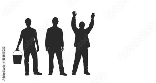 Construction worker silhouettes illustration showing labor roles, teamwork, and occupational workplace concepts