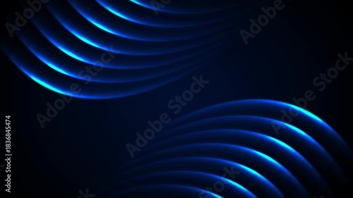 Fluorescent blue neon glowing shiny wavy lines abstract background. Seamless looping futuristic motion design. Video animation Ultra HD 4K 3840x2160