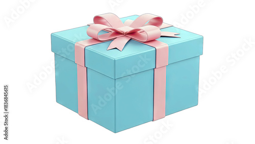 Gift Box with Pink Ribbon and Bow on White
