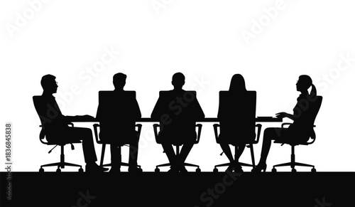 Business meeting silhouette illustration showing teamwork, collaboration, and corporate decision-making concept