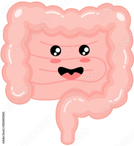 Cartoon Illustration of a Happy Large Intestine