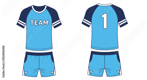 Light blue and navy sports uniform set with "TEAM" text and number one on back