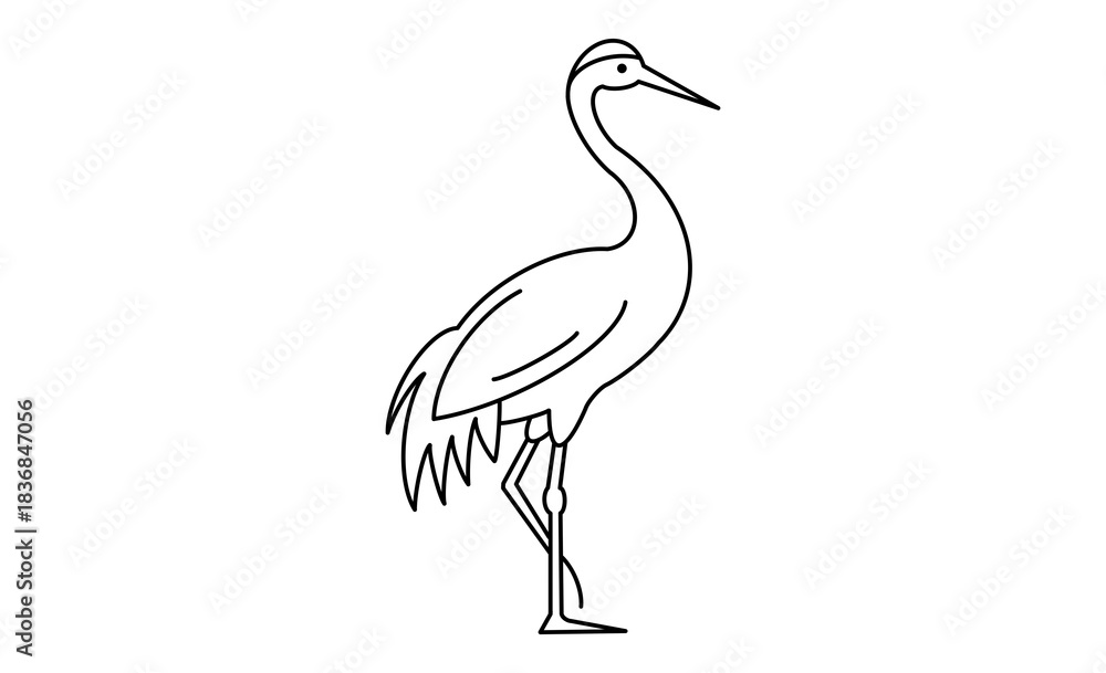 Obraz premium 和風デザインに使える鶴の線画素材イラストアイコン