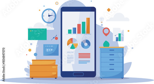 Mobile Phone Displaying Business Analytics and Data Visualization.