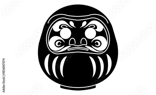 縁起物の達磨・白黒イラストアイコン素材