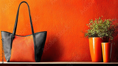 Dept-store Xmas orange-theme poster: low-sat orange bag on orange wall with snowflake projection, blank for slogan—subway lightbox or outdoor print hi-res file