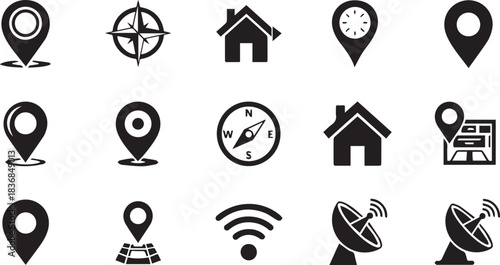 Collection of navigation and location icons map pin
