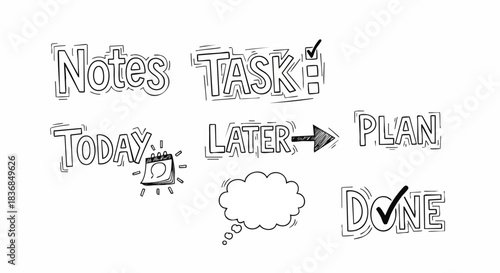 A hand-drawn illustration of a to-do list with notes and tasks on a white background in a simple line art style.