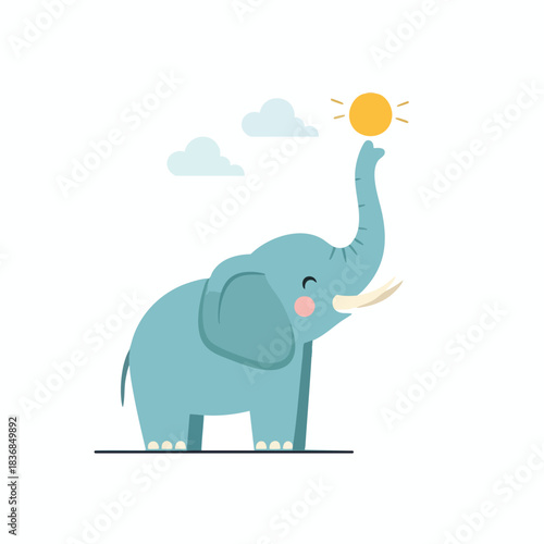 Cartoon Elephant Reaching for the Sun