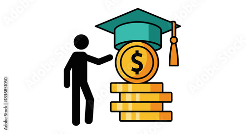 Student investing in education with savings and graduation cap symbolizing financial growth.