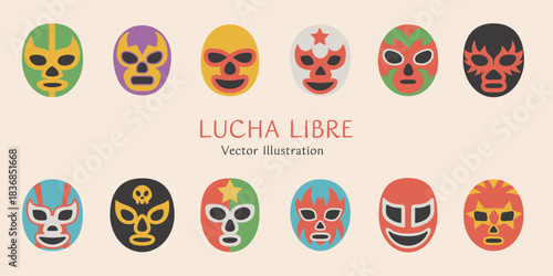 Lucha Libre masked men vector illustration set