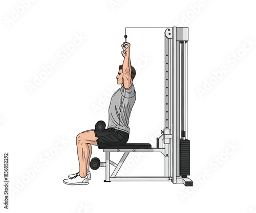 Man doing lat pulldown workout exercise in gym bodybuilding machine