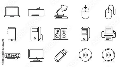 Collection of various computer and technology icons on