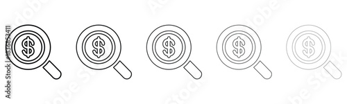 dollar search line icon vector set, search sign symbol outline icon vector illustration