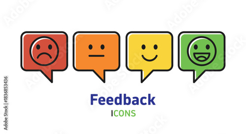 Vibrant feedback icons for user reviews and ratings
