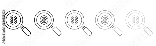 dollar search line icon vector set, search sign symbol outline icon vector illustration