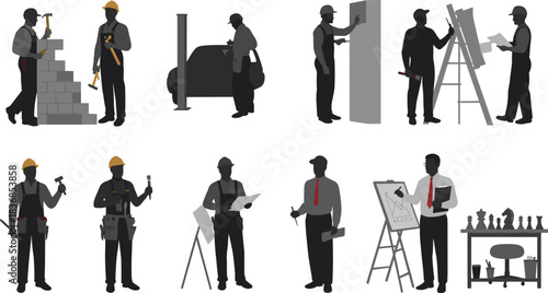 Teamwork and Collaboration in Construction, Business, and Technical Professions – Diverse Workers Planning, Building, Strategizing, and Solving Tasks Together in Vector Style