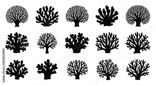 Black coral silhouettes on white background