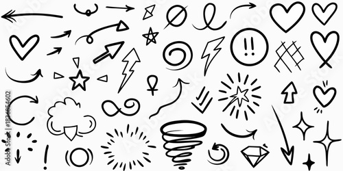 Hand drawn doodle elements vector illustration arrows hearts stars and more