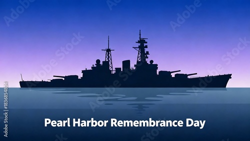 Silhouette of a battleship on pearl harbor remembrance day