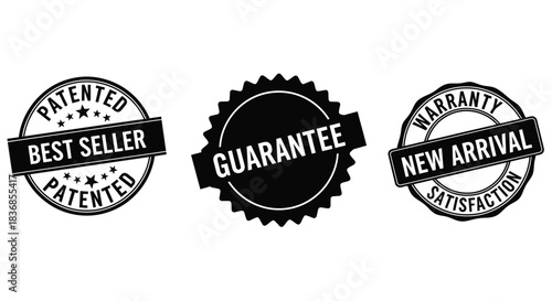 Black guarantee and best seller stamps for product labels