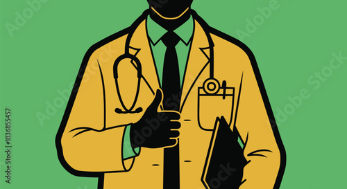 Confident doctor giving thumbs up in white coat