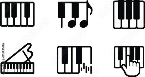 Piano and music keyboard line icon set. Digital instrument, sound composition, and creative audio vector symbols.